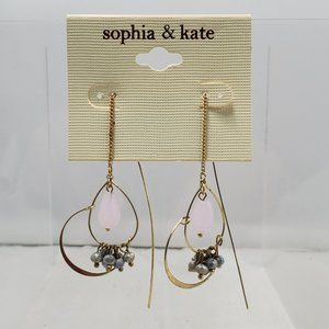 Sophia & Kate gold chain with pink and gray stones v hook earring
